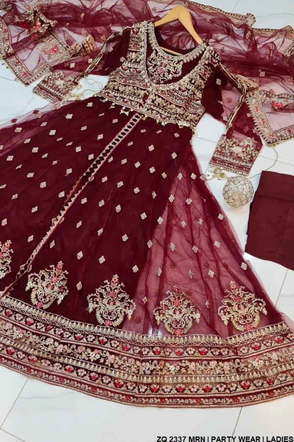 Beautiful 3Pc Stitched Embroidered AnarKali Style Open Maxi