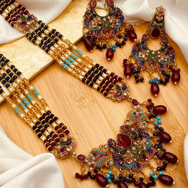 Beautiful Multi Coloured Design Long Malla With Earrings