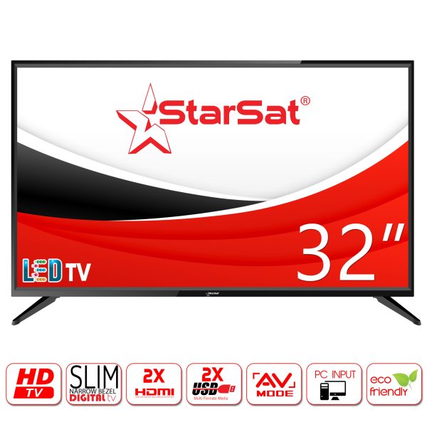StarSat 32" HD Ready LED TV - Slim Bezel Design, 2xHDMI, 2xUSB, PC Input (4.5kg) - Image 2