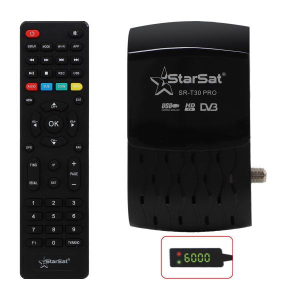 StarSat SR-T30 Satellite Receiver - WiFi, 4G, DVB-S2, H.265, 8000 Channels, EPG & USB PVR