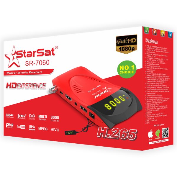StarSat SR-7060HD Satellite Receiver - WiFi, 4G, DVB-S2, H.265, 8000 Channels, PVR & EPG Support - Image 2
