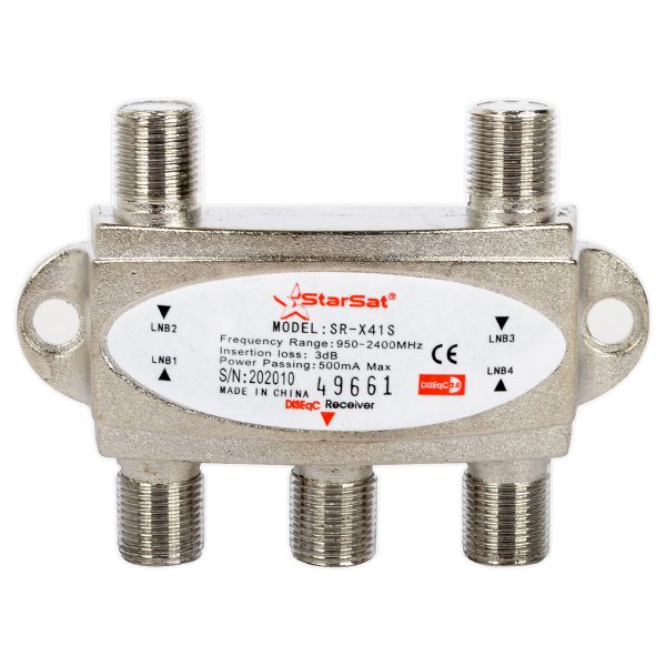 StarSat SR-X41S DiSEqC 2.0 Switch - 4x1 High Isolation, 950-2400MHz, 500mA Power Passing