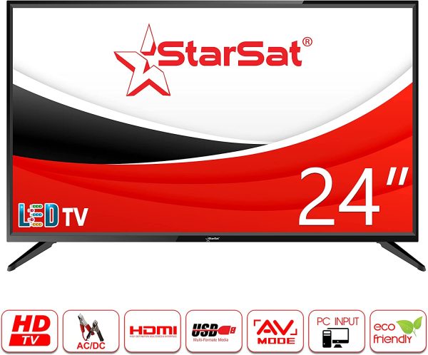 Gloriousstore 24-Inch HD LED TV – HDMI, USB, PC Input, AC/DC, Eco-Friendly, AV Mode