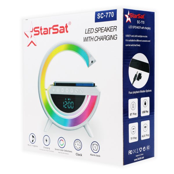 StarSat SC-770 LED Speaker a multifunctional device combining high-quality audio, 15W fast wireless charging, and a sleek modern design - Image 3