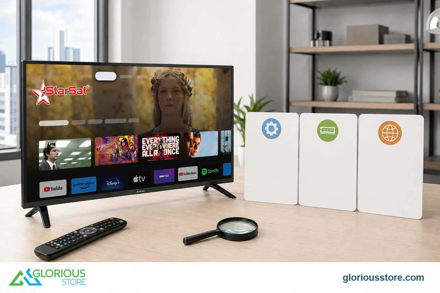 StarSat Google TV eligibility checklist with software, memory and region symbols