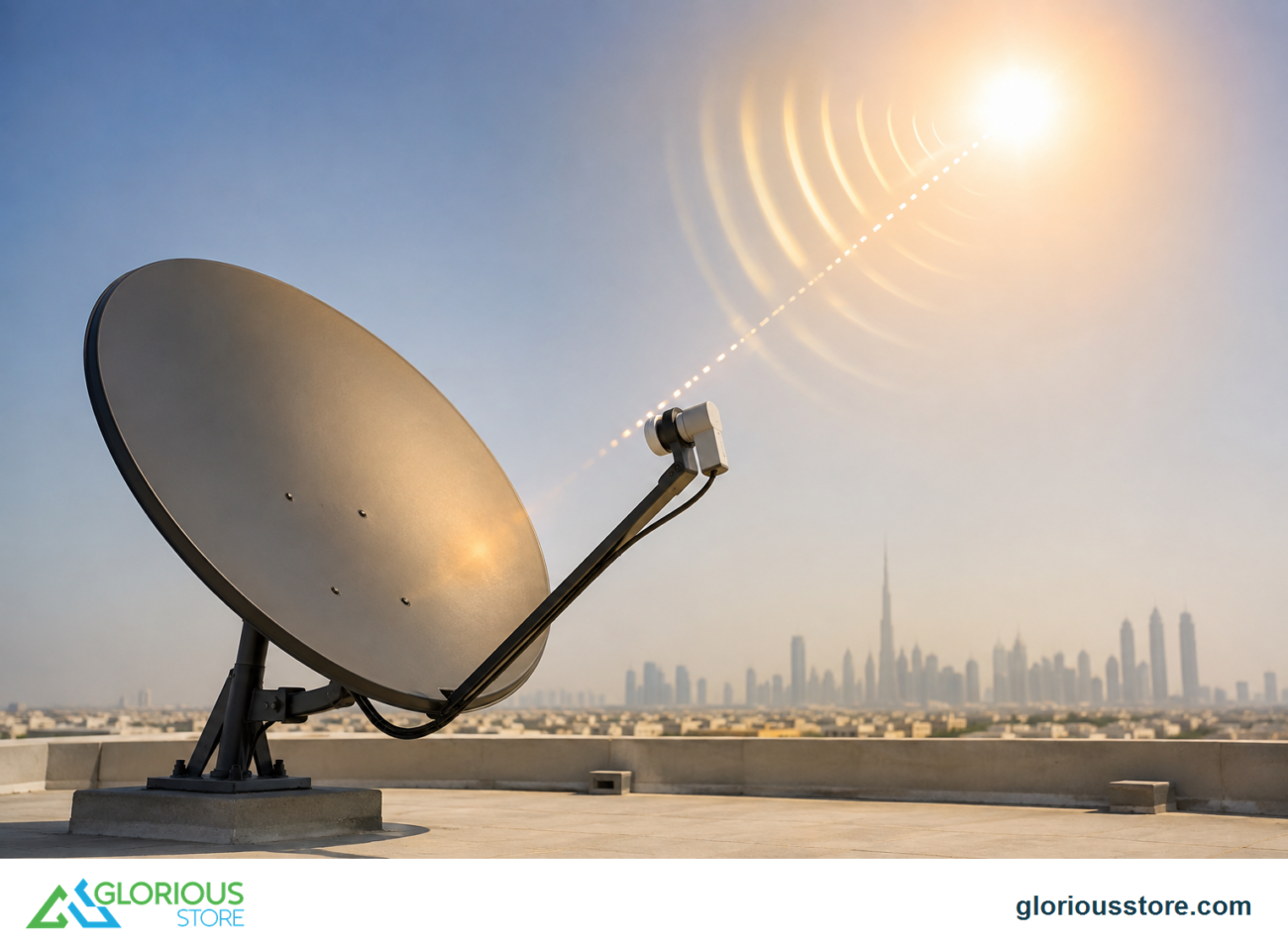 Satellite dish in UAE during a September sun outage alignment