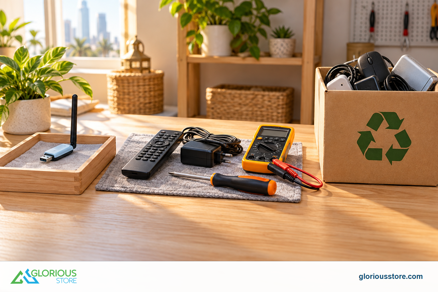 Small electronics sorted into reuse, repair and certified recycling paths